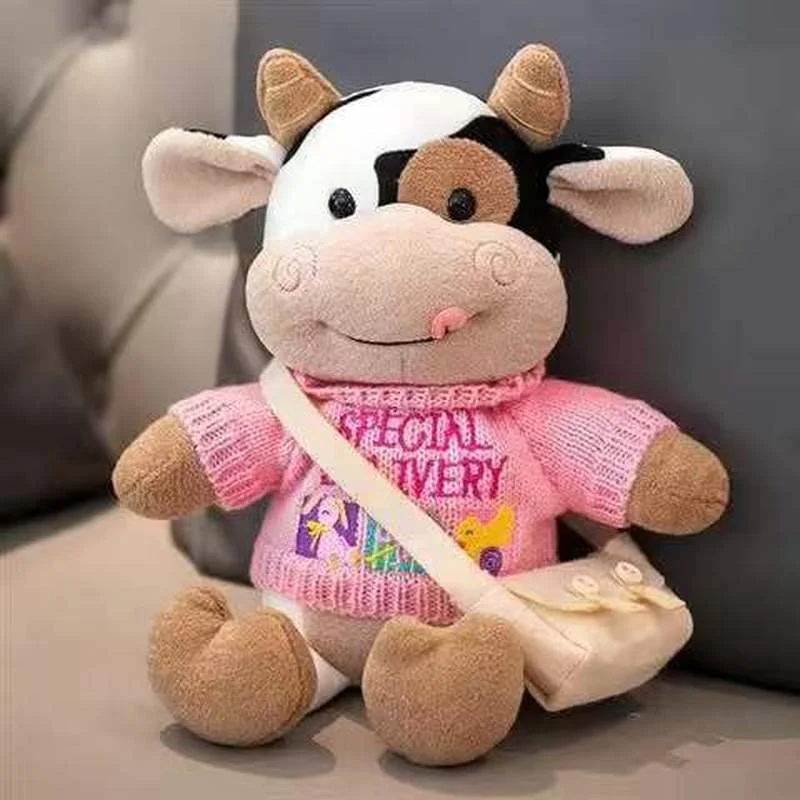26cm Cartoon Milk Cow With Sweater Soft Stuffed Plush Toy