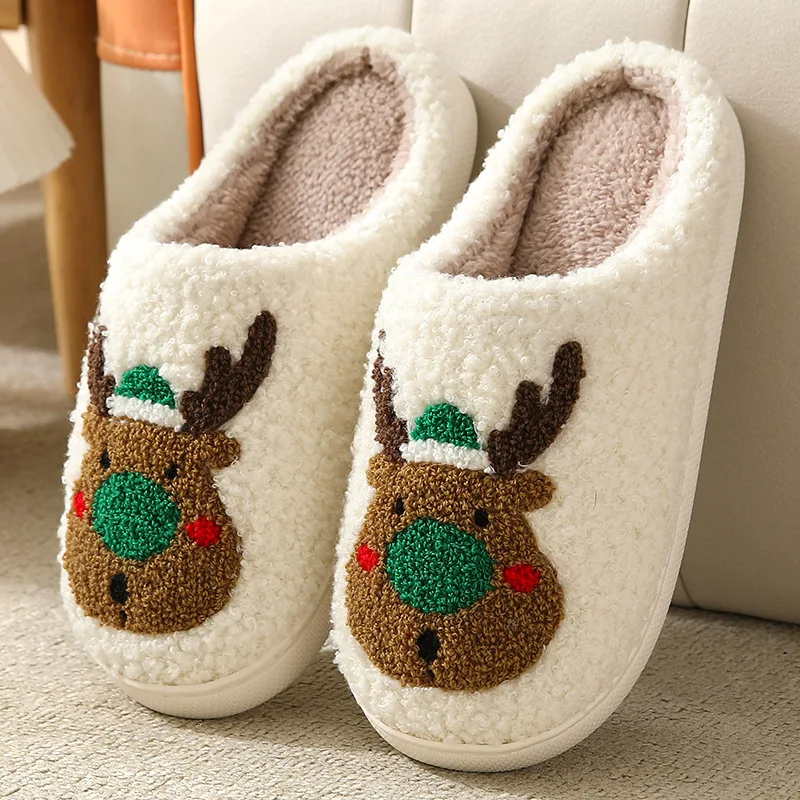 Cartoon Warm Deer Christmas Soft Plush Slippers