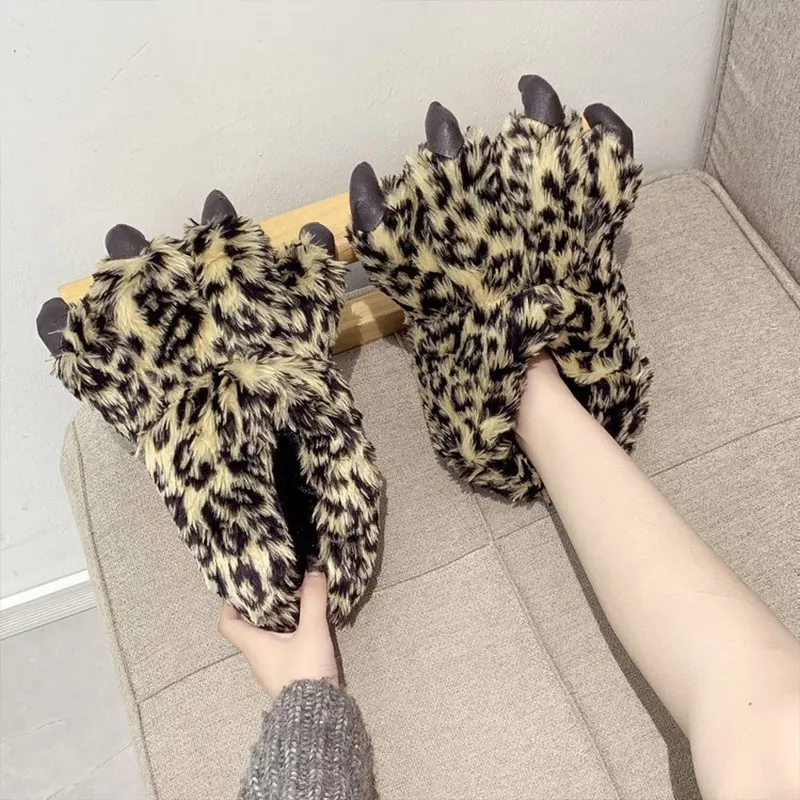 Leopard Claw Warm Soft Stuffed Plush Slippers