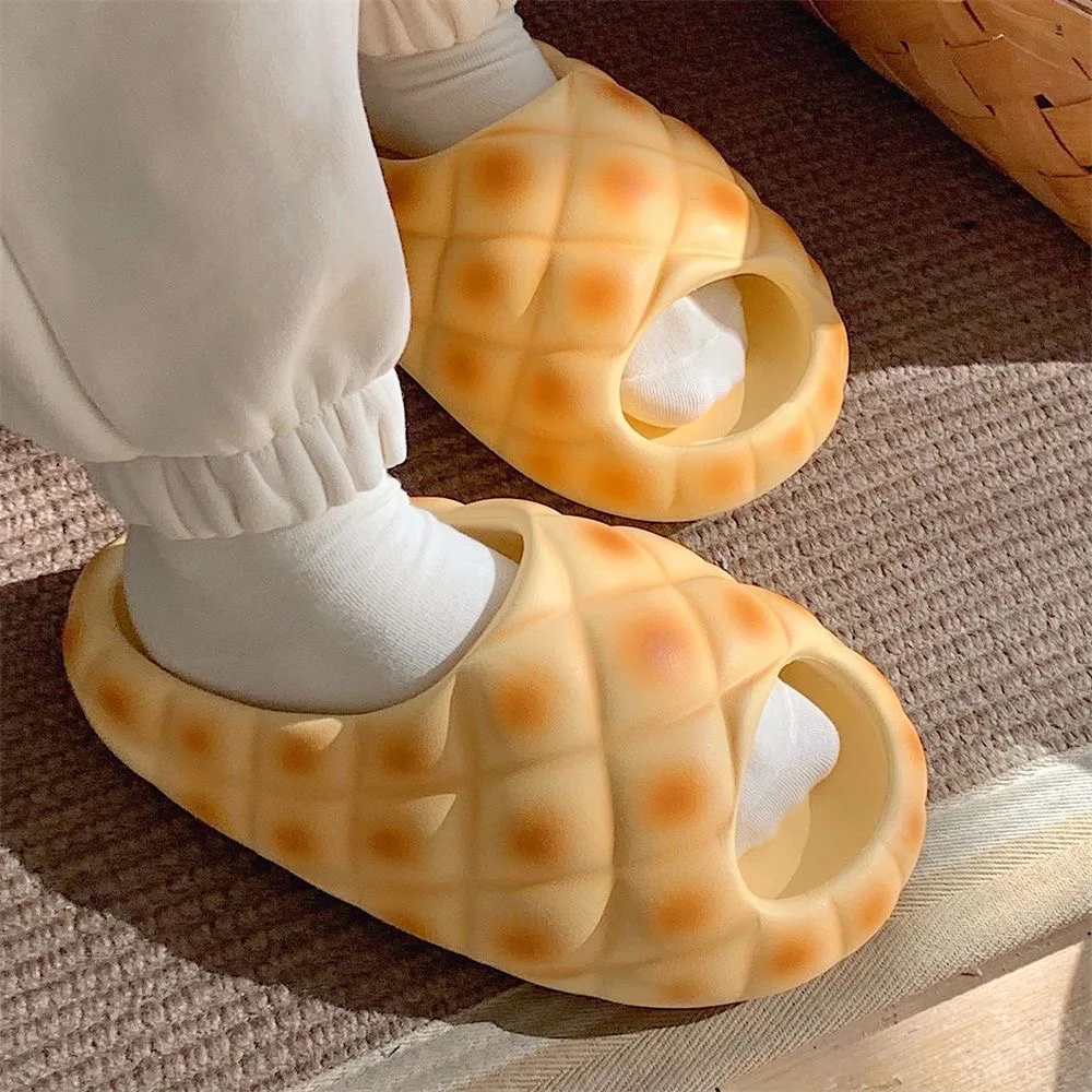 Kawaii Pineapple Bread Women Summer Soft Plush Slippers 
