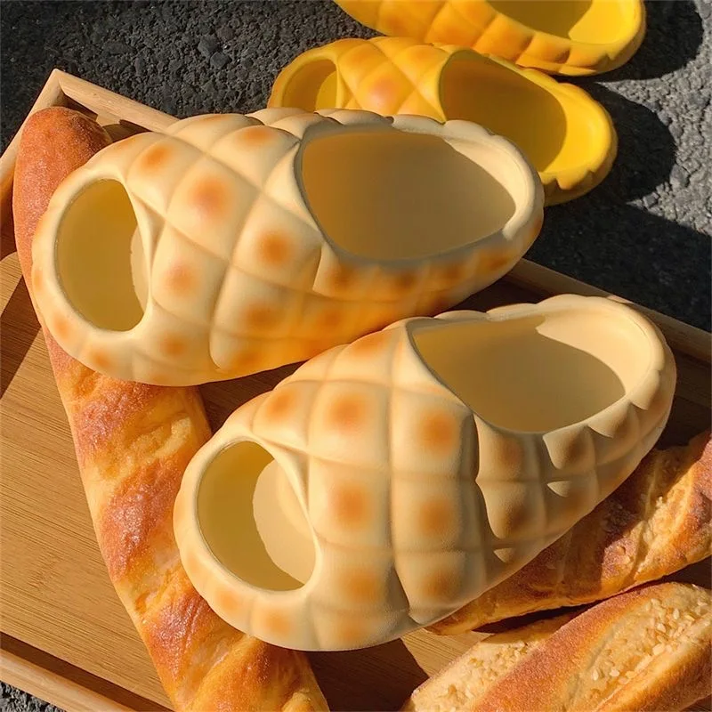 Kawaii Pineapple Bread Women Summer Soft Plush Slippers 