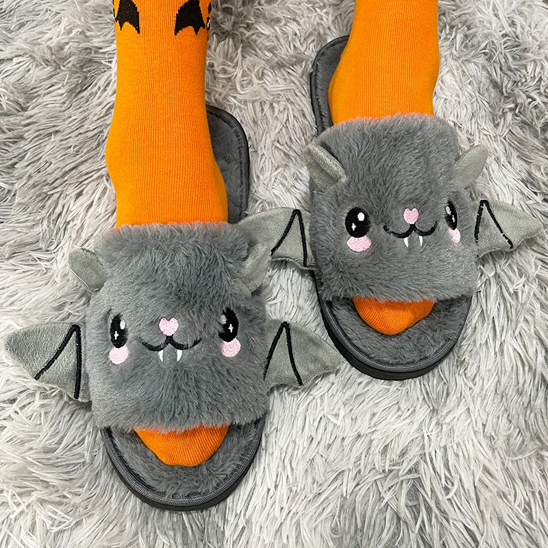 Women Halloween Cartoon Bat Soft Stuffed Plush Slippers