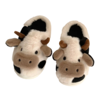 Kawaii Winter Warm Cartton Cow Soft Plush Slippers