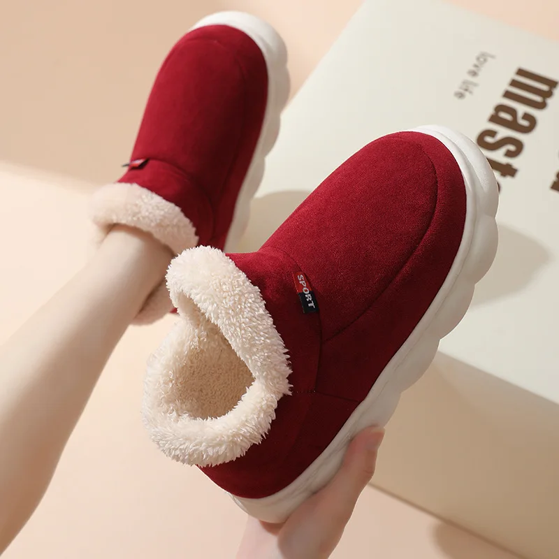 Shevalues Plush Fur Slippers For Women Men Winter Outdoor Fluffy Warm Cotton Boots For Indoor Home Fashion Fur Cozy Furry Shoes