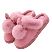 Women Winter Warm Cartoon Rabbit Ear Soft Plush Slippers