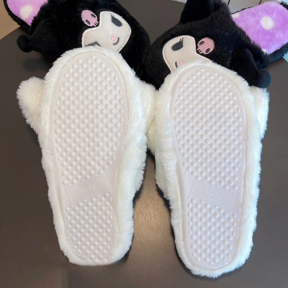 Cartoon Kuromi Winter Warm Casual Soft Plush Slippers