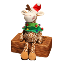 45cm Christmas Santa Hat Giraffe With Green Bib Soft Plush Toy