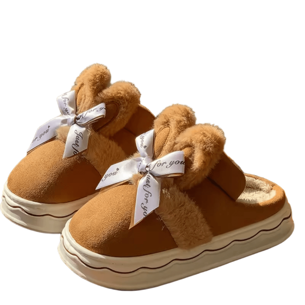 Winter Rabbit Bow Faux Slippers