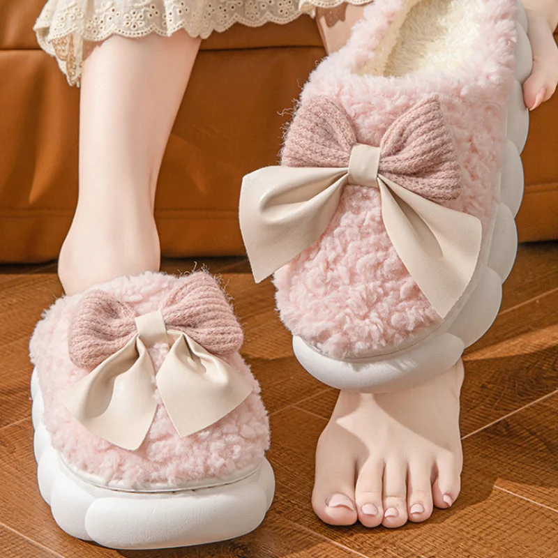  Bow Soft Plush Slippers For Women 