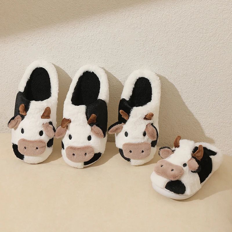 New Winter Unisex Cartoon Cow Warm Plush Slippers Couple's Indoor Non-slip House Slides Men And Women Toe Wrap Home Cotton Shoes New Winter Unisex Cartoon Cow Warm Plush Slippers Couple's Indoor Non-slip House Slides Men And Women Toe Wrap Home Cotton Shoes