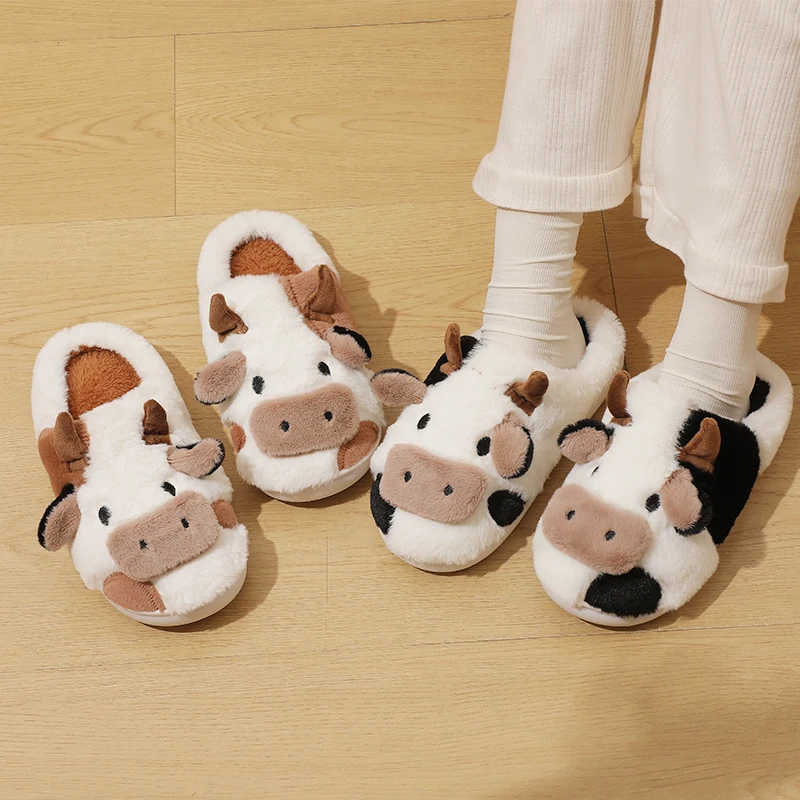 New Winter Unisex Cartoon Cow Warm Plush Slippers Couple's Indoor Non-slip House Slides Men And Women Toe Wrap Home Cotton Shoes New Winter Unisex Cartoon Cow Warm Plush Slippers Couple's Indoor Non-slip House Slides Men And Women Toe Wrap Home Cotton Shoes