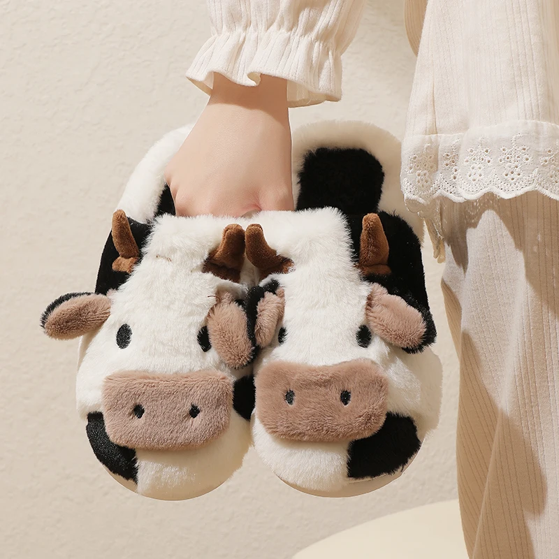 New Winter Unisex Cartoon Cow Warm Plush Slippers Couple's Indoor Non-slip House Slides Men And Women Toe Wrap Home Cotton Shoes New Winter Unisex Cartoon Cow Warm Plush Slippers Couple's Indoor Non-slip House Slides Men And Women Toe Wrap Home Cotton Shoes