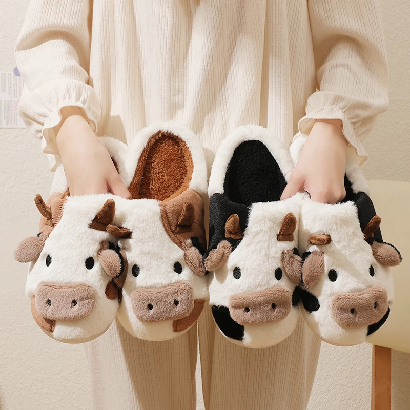 New Winter Unisex Cartoon Cow Warm Plush Slippers Couple's Indoor Non-slip House Slides Men And Women Toe Wrap Home Cotton Shoes New Winter Unisex Cartoon Cow Warm Plush Slippers Couple's Indoor Non-slip House Slides Men And Women Toe Wrap Home Cotton Shoes