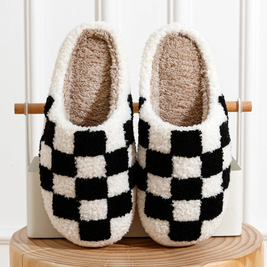 Retro Checkered Plush Shoes