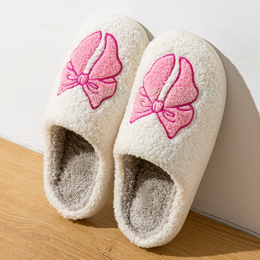 Pink Bow Plush Indoor Slippers Pink Bow Plush Indoor Slippers