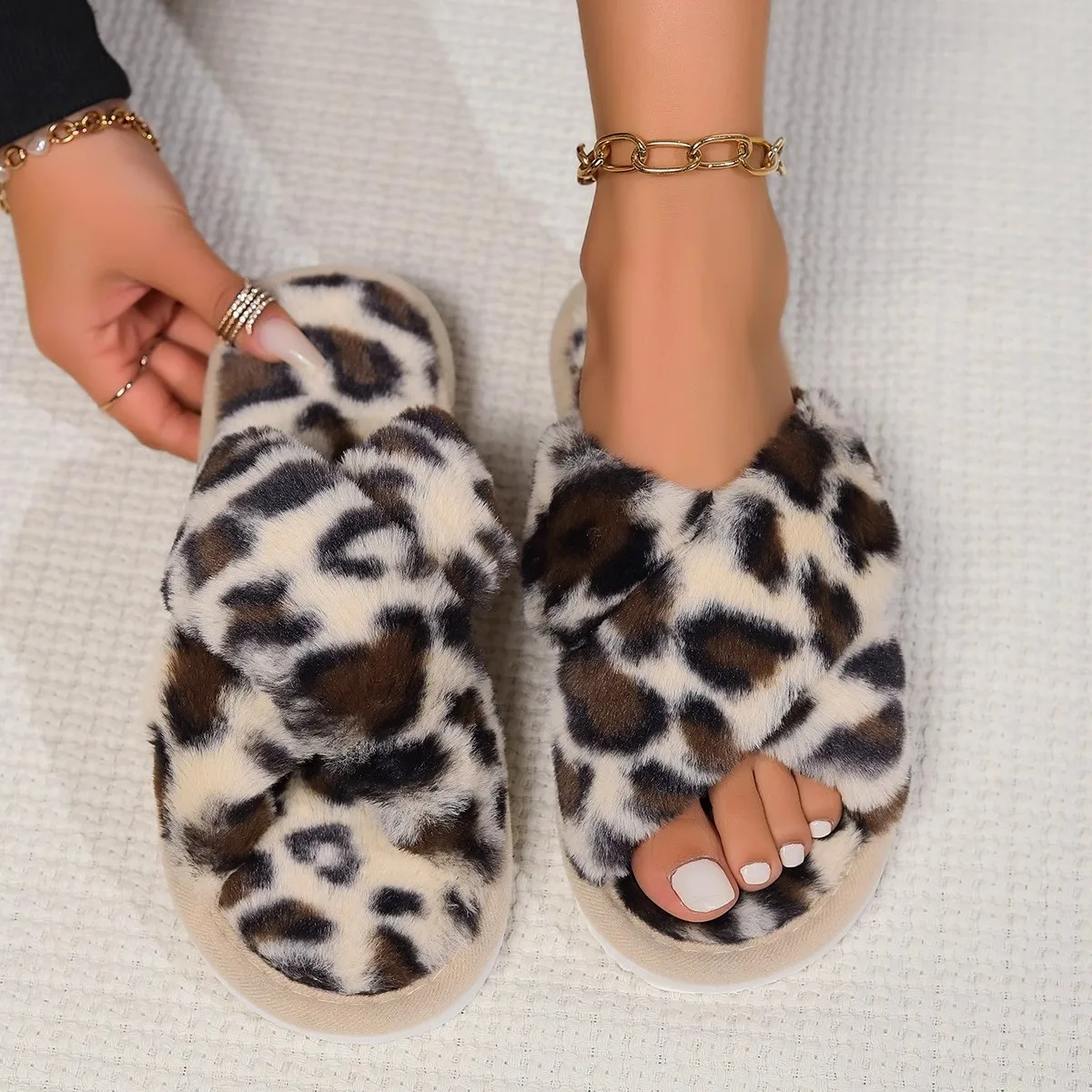 Cross Band Plush Slippers Cross Band Plush Slippers