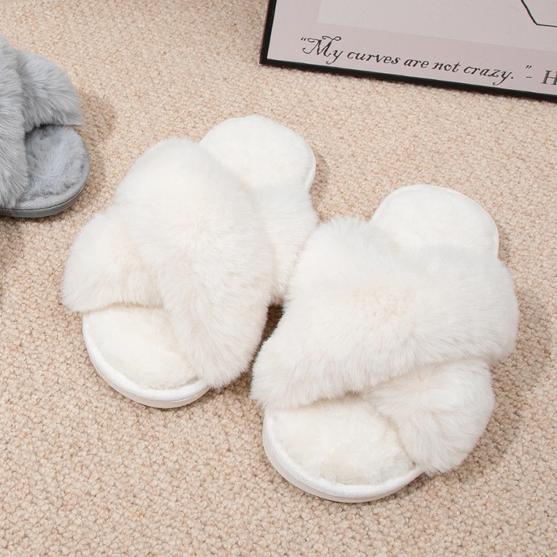 Fuzzy Cross Band Soft Plush Slippers Fuzzy Cross Band Soft Plush Slippers