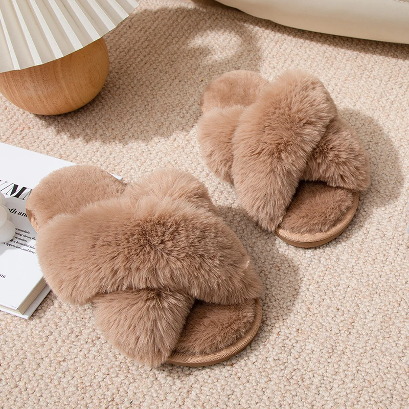 Fuzzy Cross Band Soft Plush Slippers Fuzzy Cross Band Soft Plush Slippers