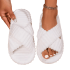Corduroy Cross Strap Home Plush Slippers