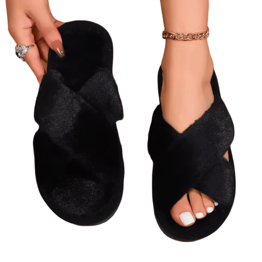 Cross Band Plush Slippers Cross Band Plush Slippers