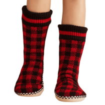 Red Checkered Warm Plush Slippers Socks