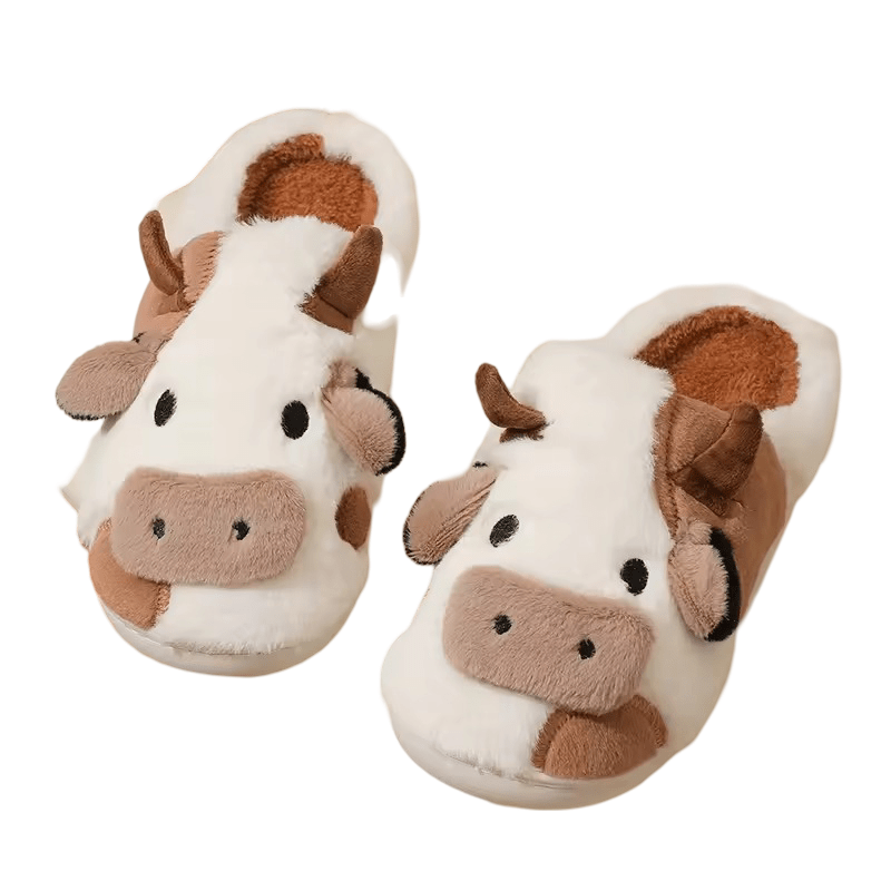 Cartoon Cow Warm Plush Slippers