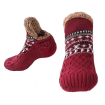 Fluffy Slippers Red Socks With Grippers