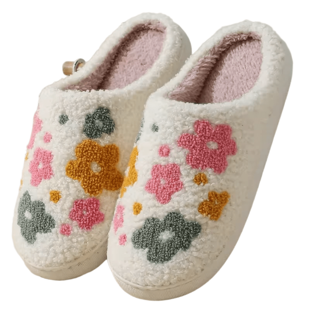 Colourful Flowers Winter Soft Plush Slippers Colourful Flowers Winter Soft Plush Slippers