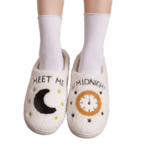 Moon And Clock Winter Soft Plush Slippers