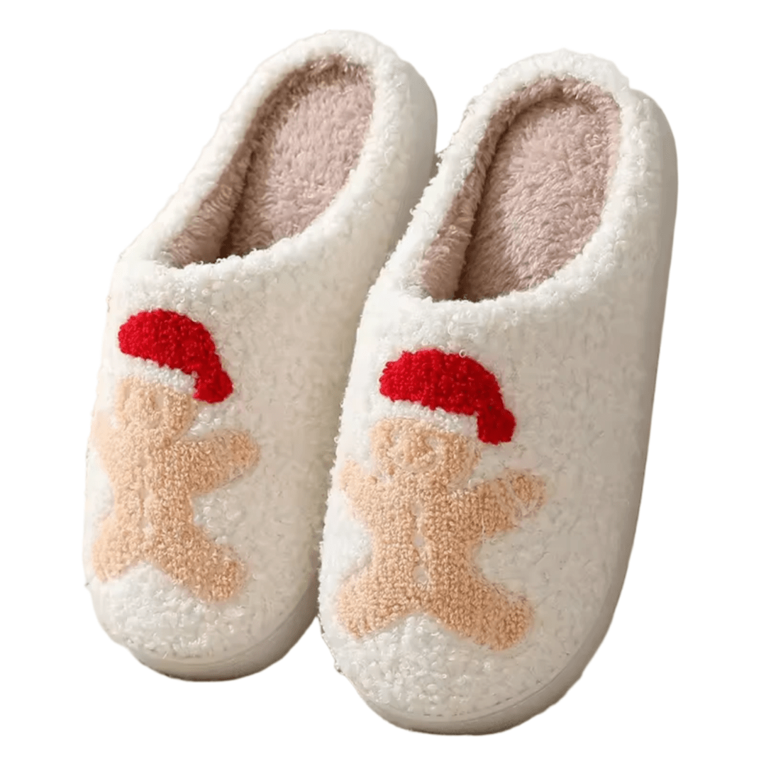 Christmas Gingerbread Man Winter Soft Plush Slippers Christmas Gingerbread Man Winter Soft Plush Slippers