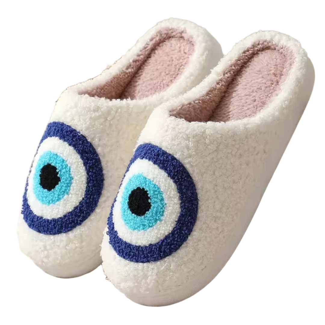 Blue Evil Eyes Winter Soft Plush Slippers Blue Evil Eyes Winter Soft Plush Slippers
