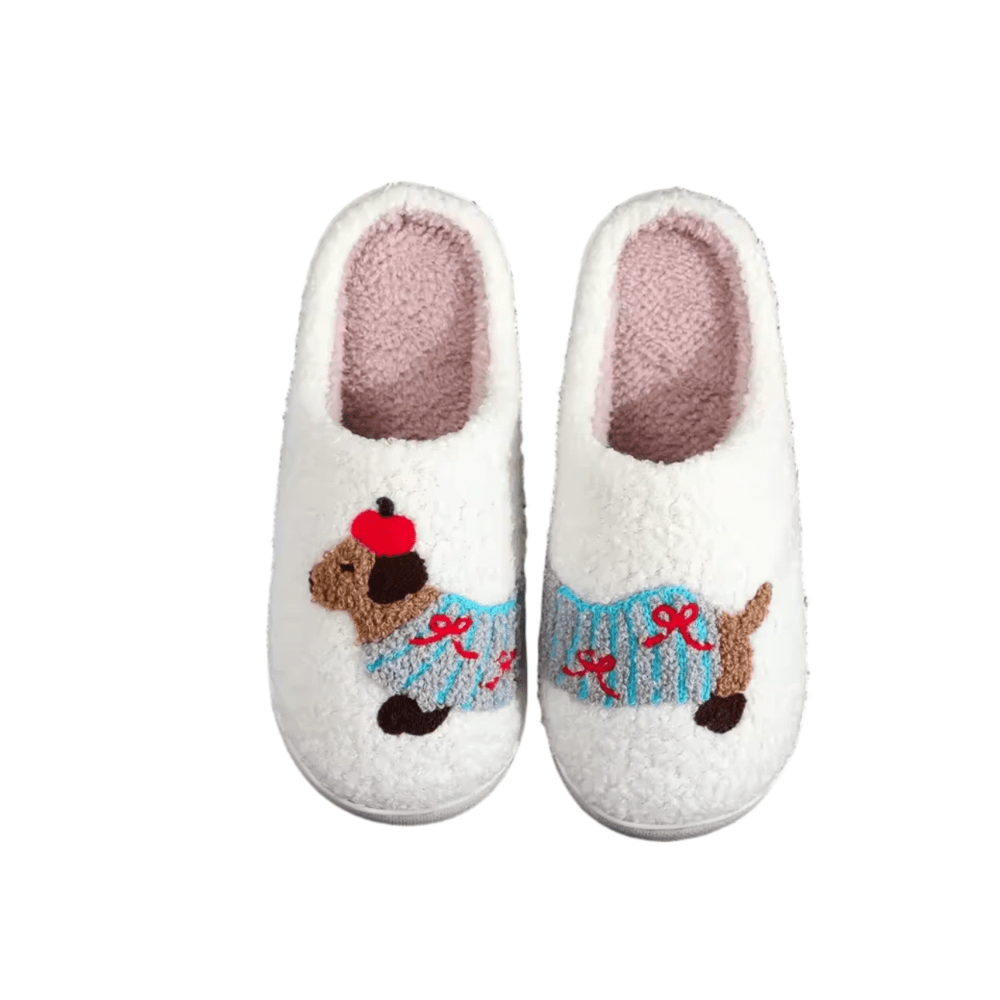 Dachshund Dog Pattern Embroider Plush Slippers