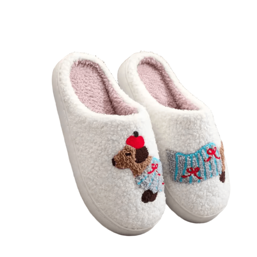 Dachshund Dog Pattern Embroider Plush Slippers