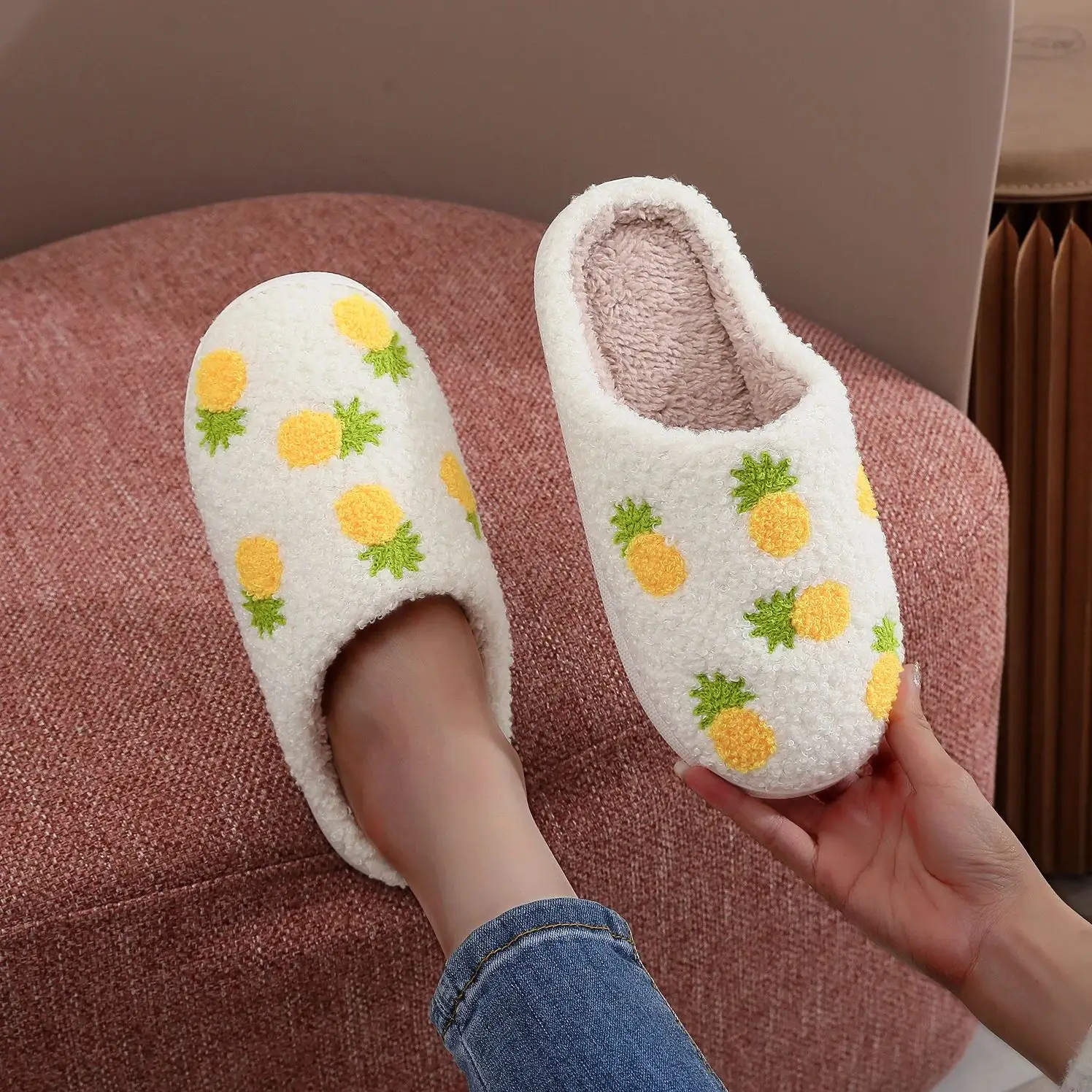 Fruit Pineapple Winter Plush Slippers