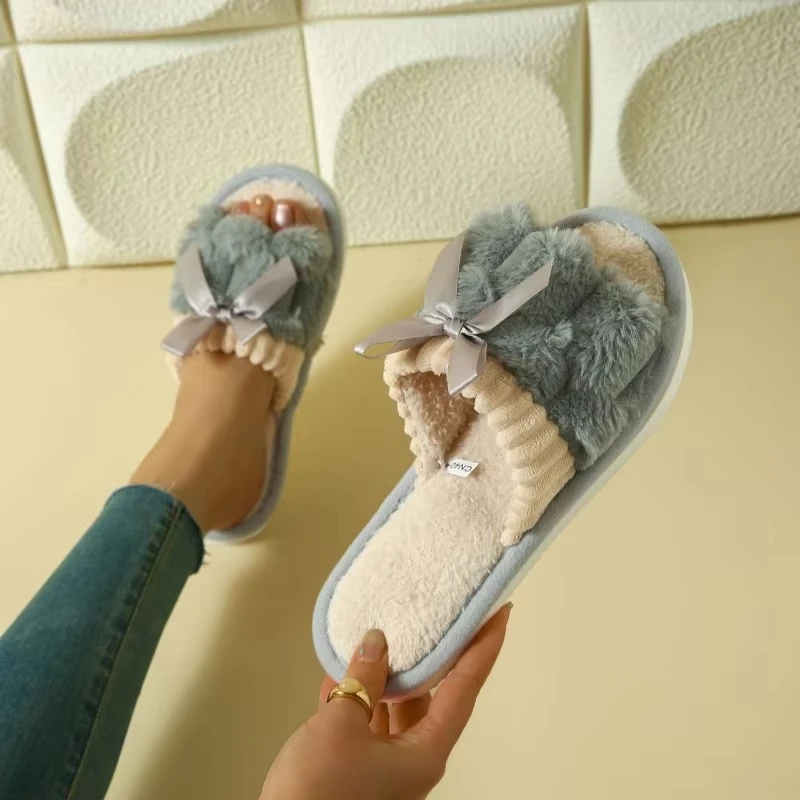 Warm Bow Soft Plush Slippers Warm Bow Soft Plush Slippers