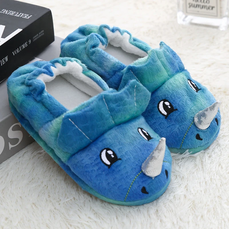 Cartoon Blue Dinosaur 3D Winter Plush Slippers Cartoon Blue Dinosaur 3D Winter Plush Slippers