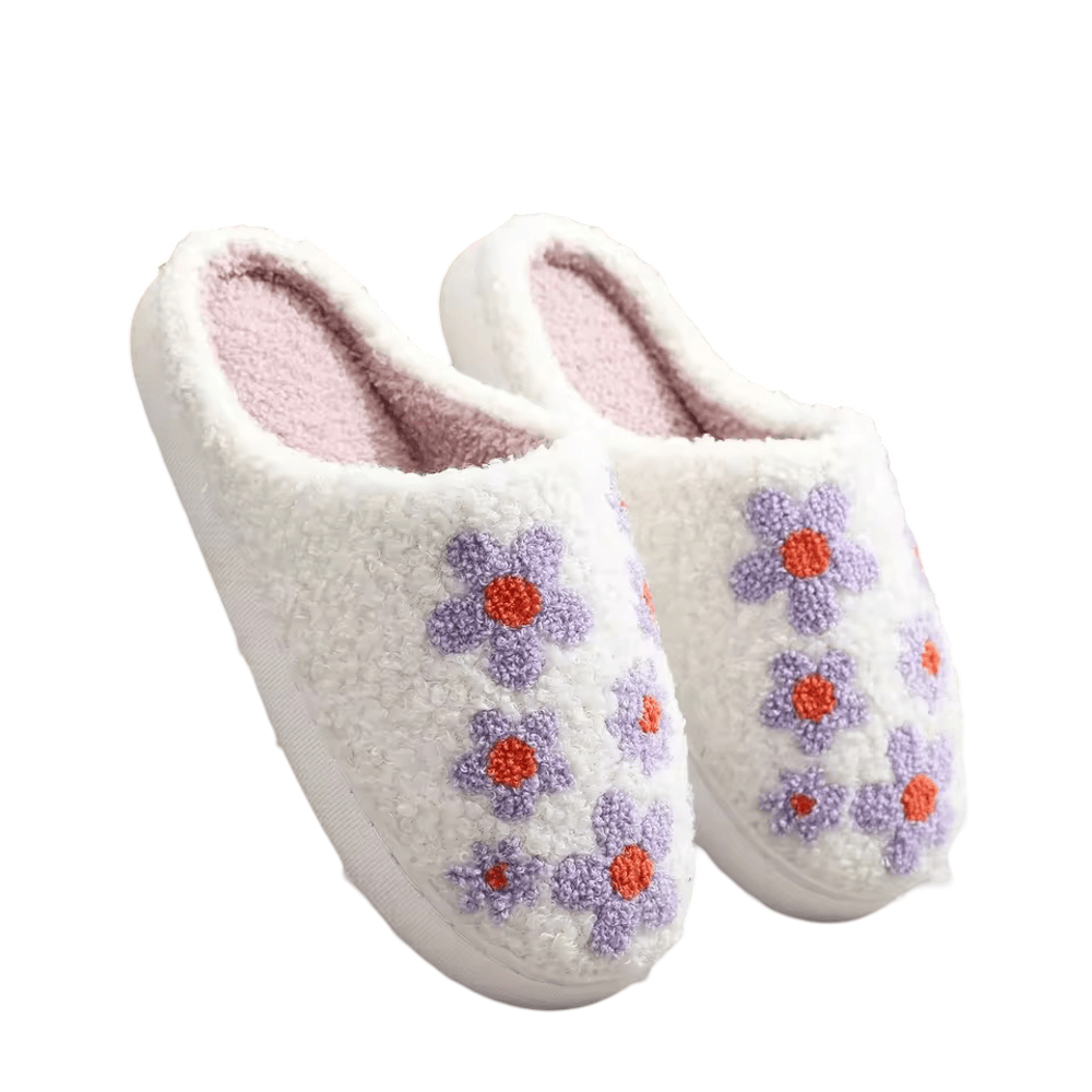 Purple Flower Plush Slippers