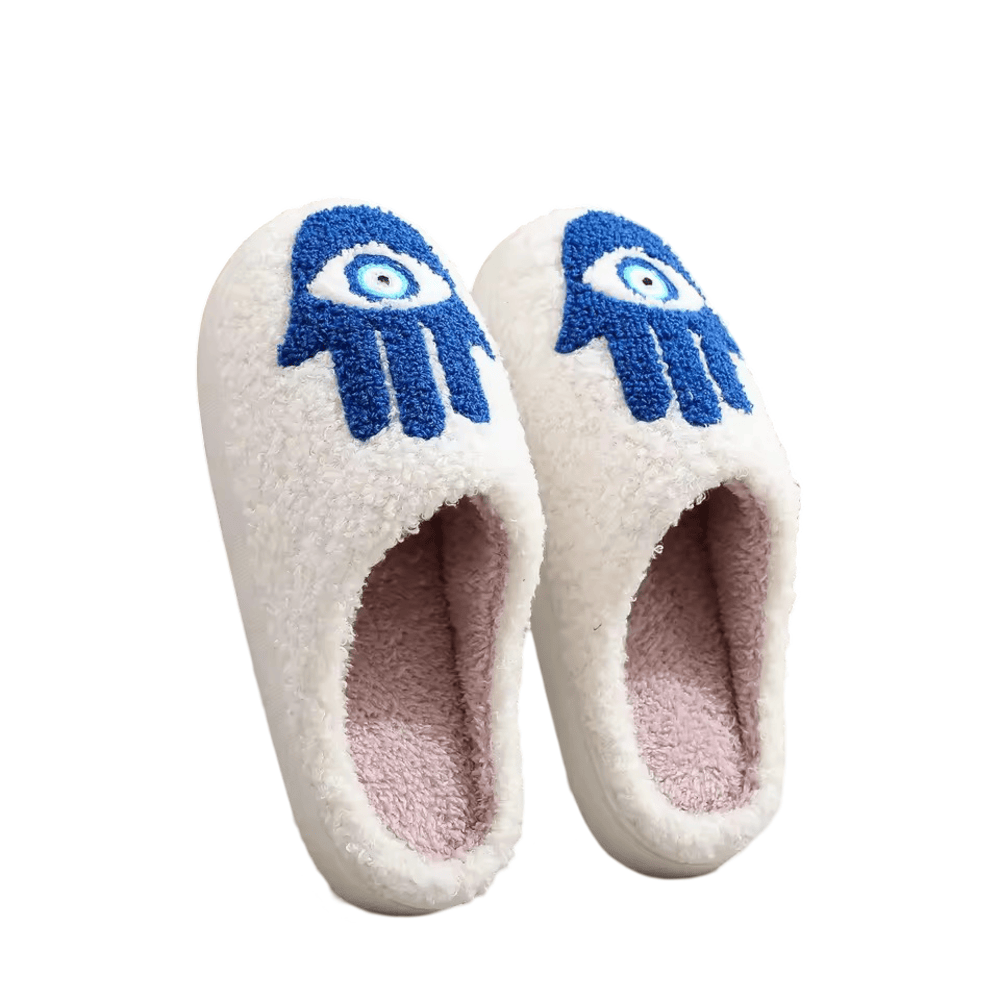 Evil Eyes Blue Winter Plush Slippers