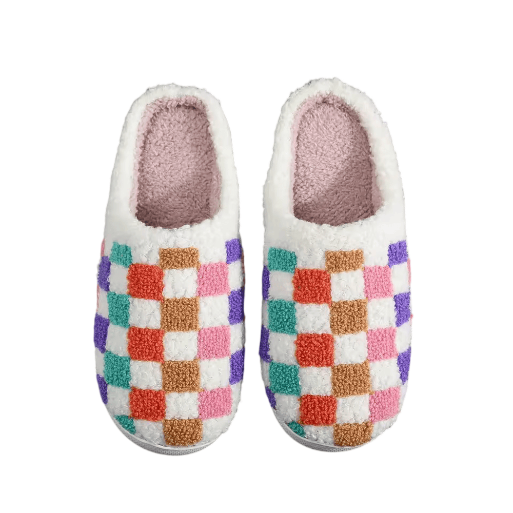 Colorful Plaid Pattern Winter Plush Slippers Colorful Plaid Pattern Winter Plush Slippers
