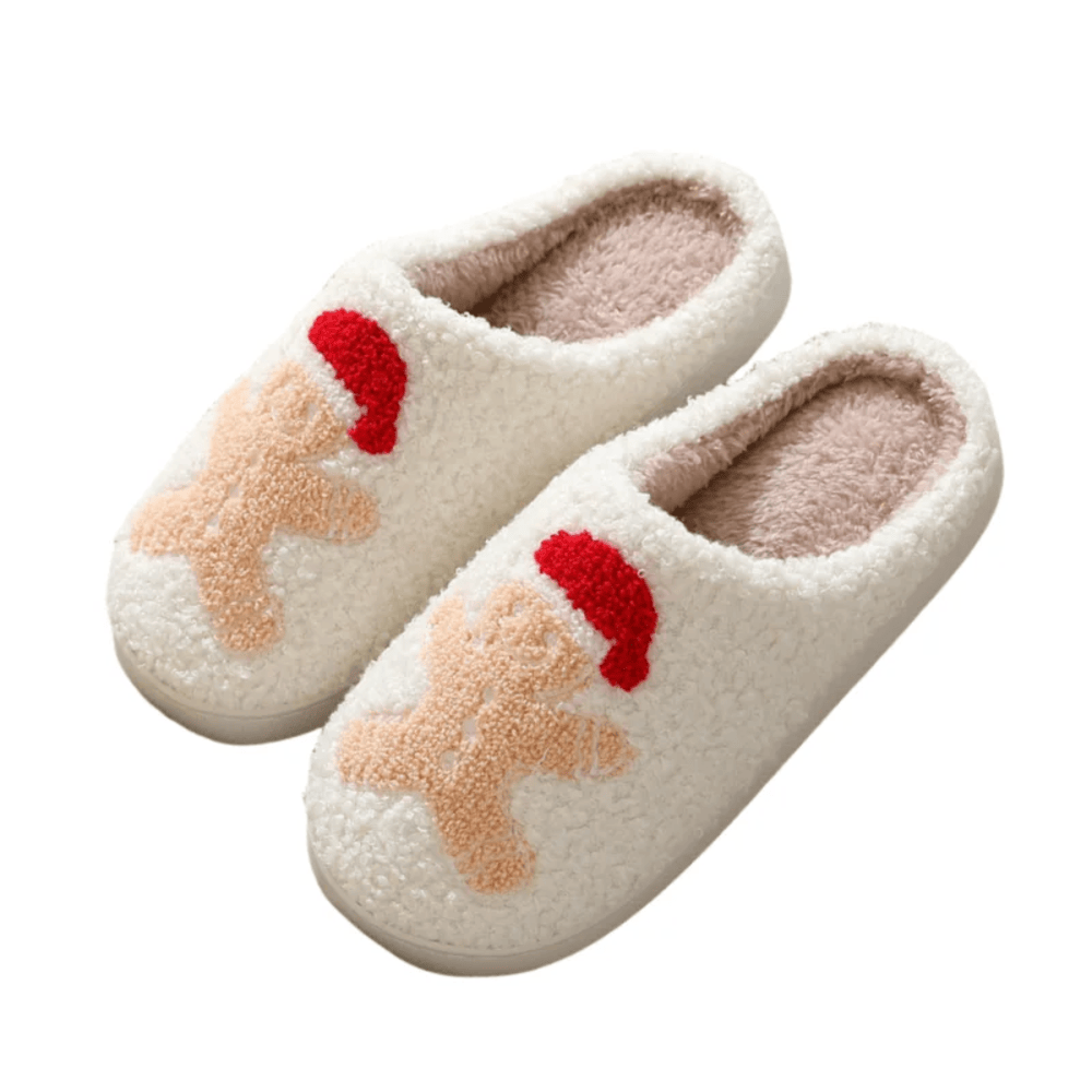 Christmas Gingerbread Man Warm Plush Slippers