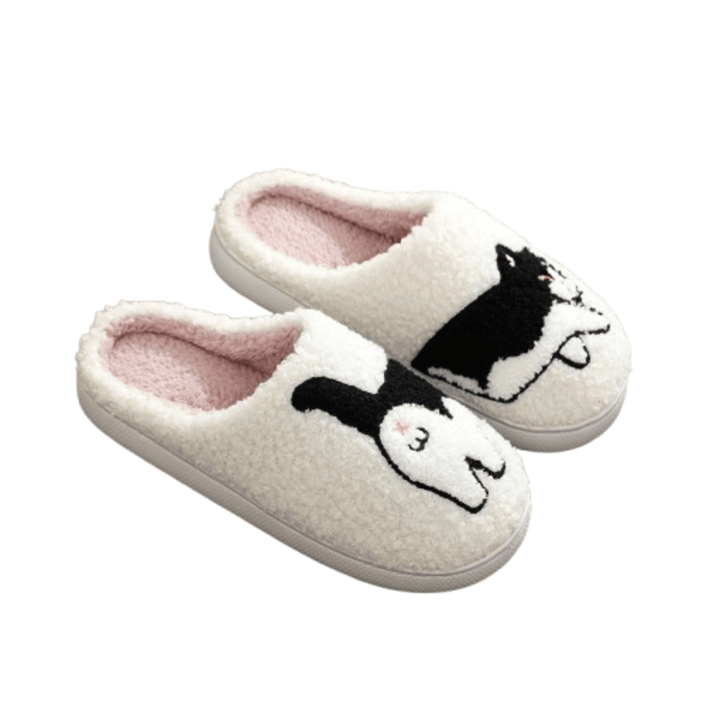 Cat Pattern Plush Slippers Cat Pattern Plush Slippers
