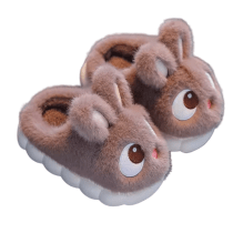 Cartoon Brown Big Eye Rabbit Plush Slippers