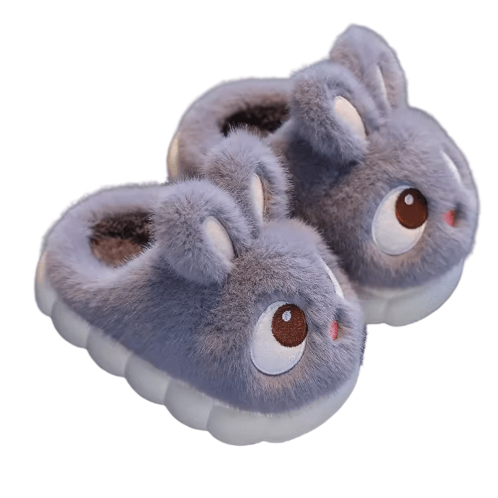 Cartoon Big Eye Gray Rabbit Plush Slippers