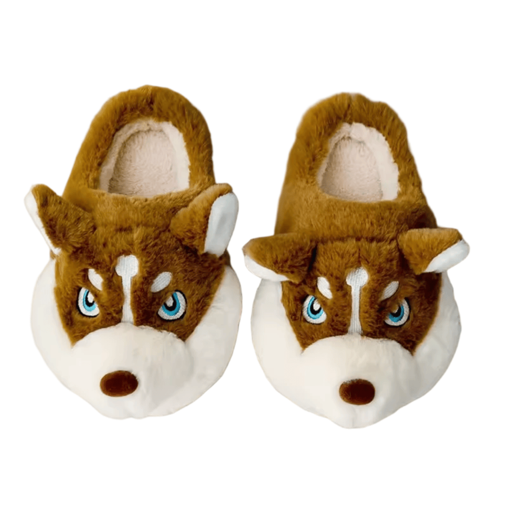 Cartoon Brown Husky Dog Plush Slippers Cartoon Brown Husky Dog Plush Slippers