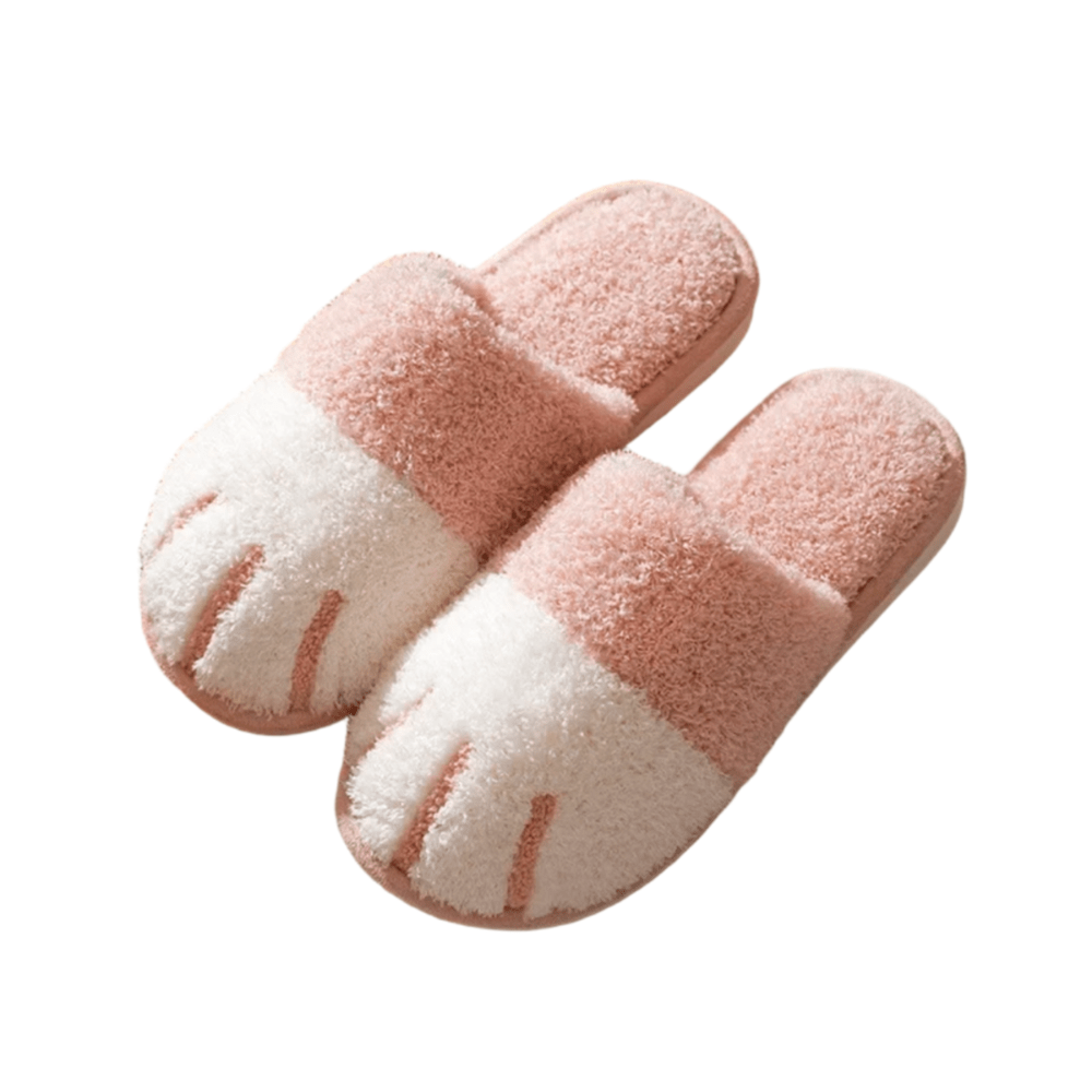 Cartoon Pink Cat Paw Plush Indoor Slippers