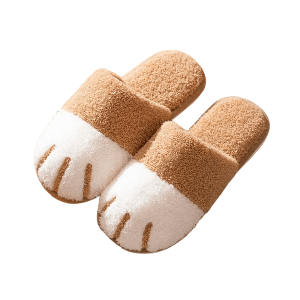 Cartoon Brown Cat Paw Plush Indoor Slippers