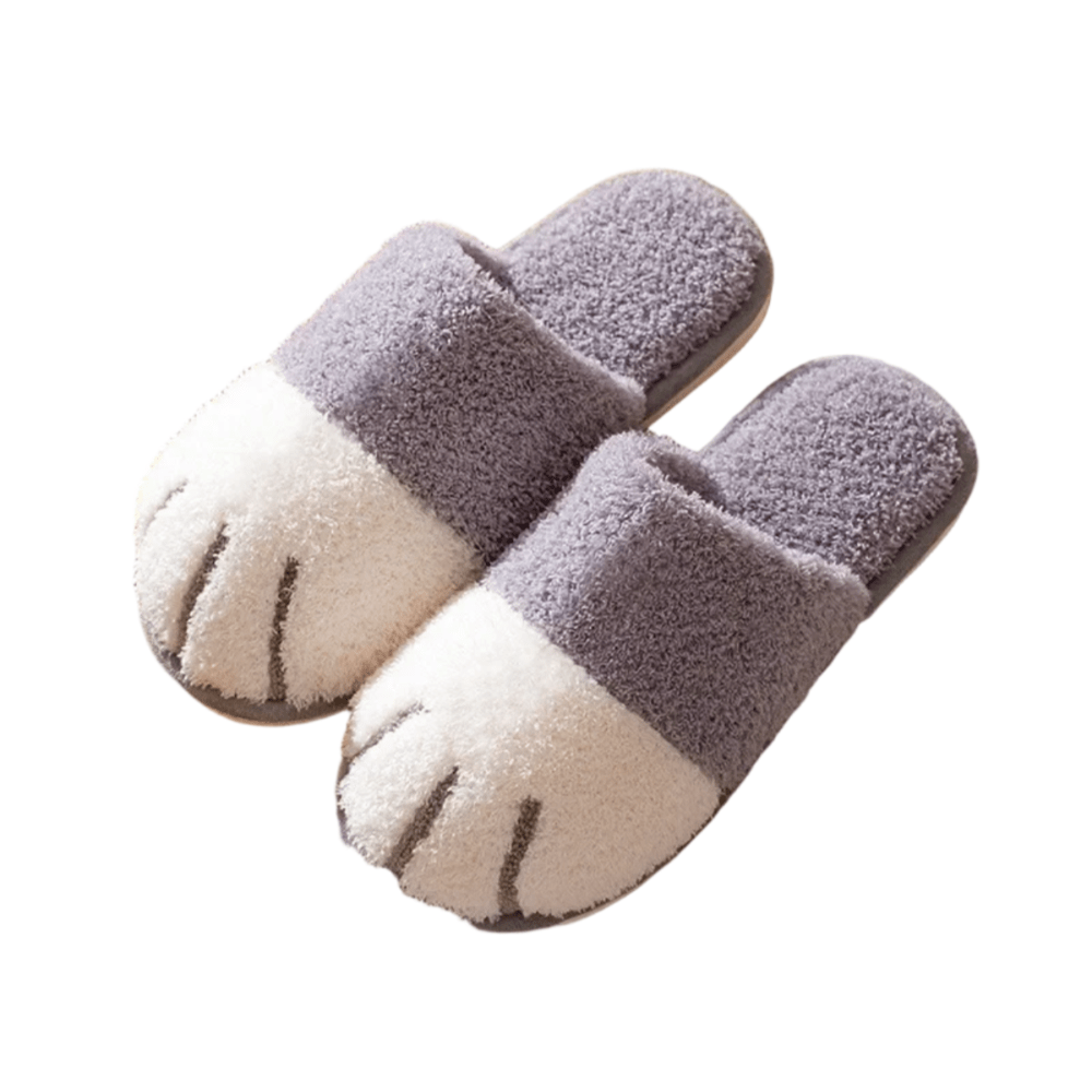 Cartoon Grey Cat Paw Plush Indoor Slippers Cartoon Grey Cat Paw Plush Indoor Slippers