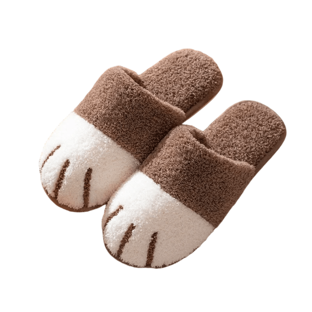 Cartoon Dark Brown Cat Paw Plush Indoor Slippers