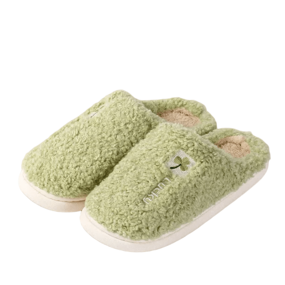 Soft Lucky Green Plush Indoor Slippers Soft Lucky Green Plush Indoor Slippers