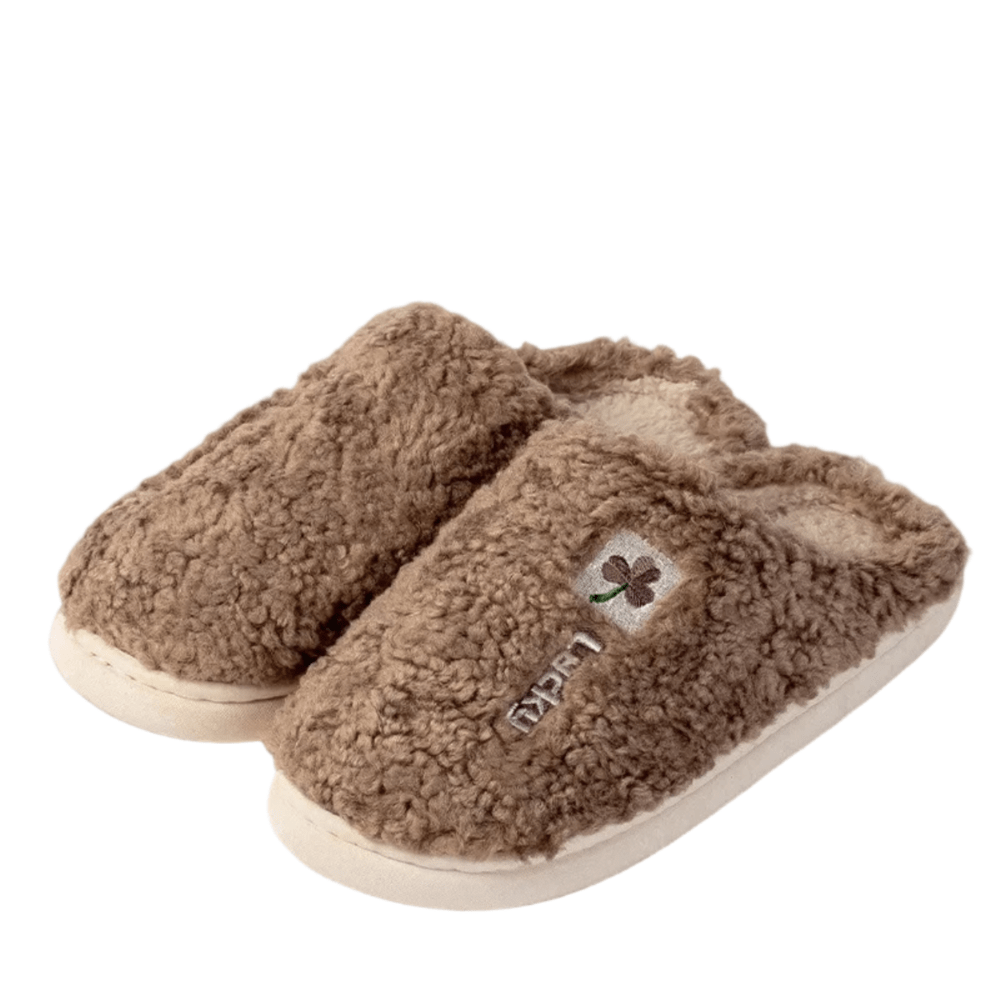 Soft Lucky Brown Plush Indoor Slippers